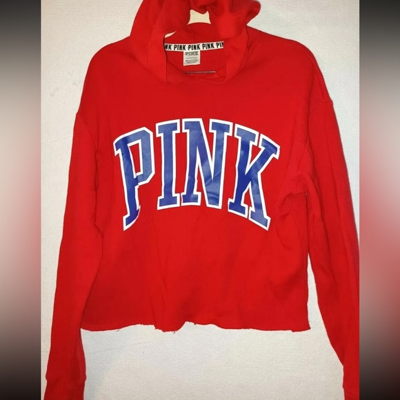WOMENS VS PINK CROPPED RAW HEM LOGO PULLOVER HOODIE SIZE MEDIUM - Picture 4 of 7
